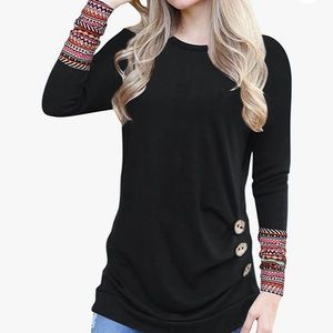 Casual Loose Crewneck Long Sleeve Tunic Patchwork